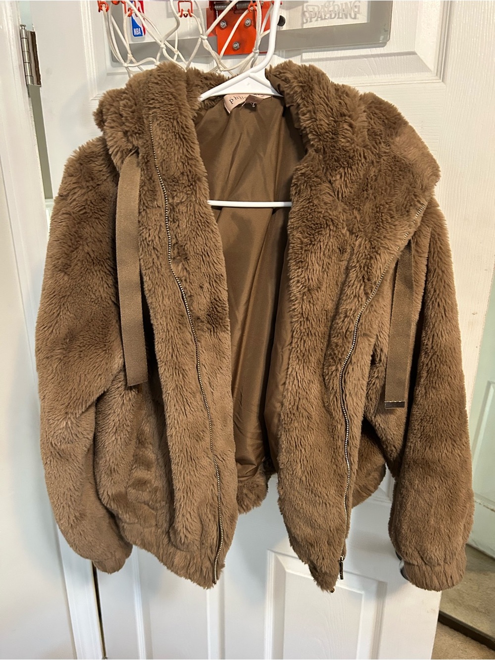 Philosophy Plush Teddy Hooded Jacket in Brown